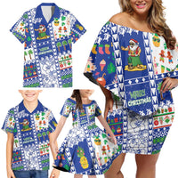 Northern Mariana Islands Christmas Family Matching Off Shoulder Short Dress and Hawaiian Shirt Festive Beach Vibes - Polynesian Pride