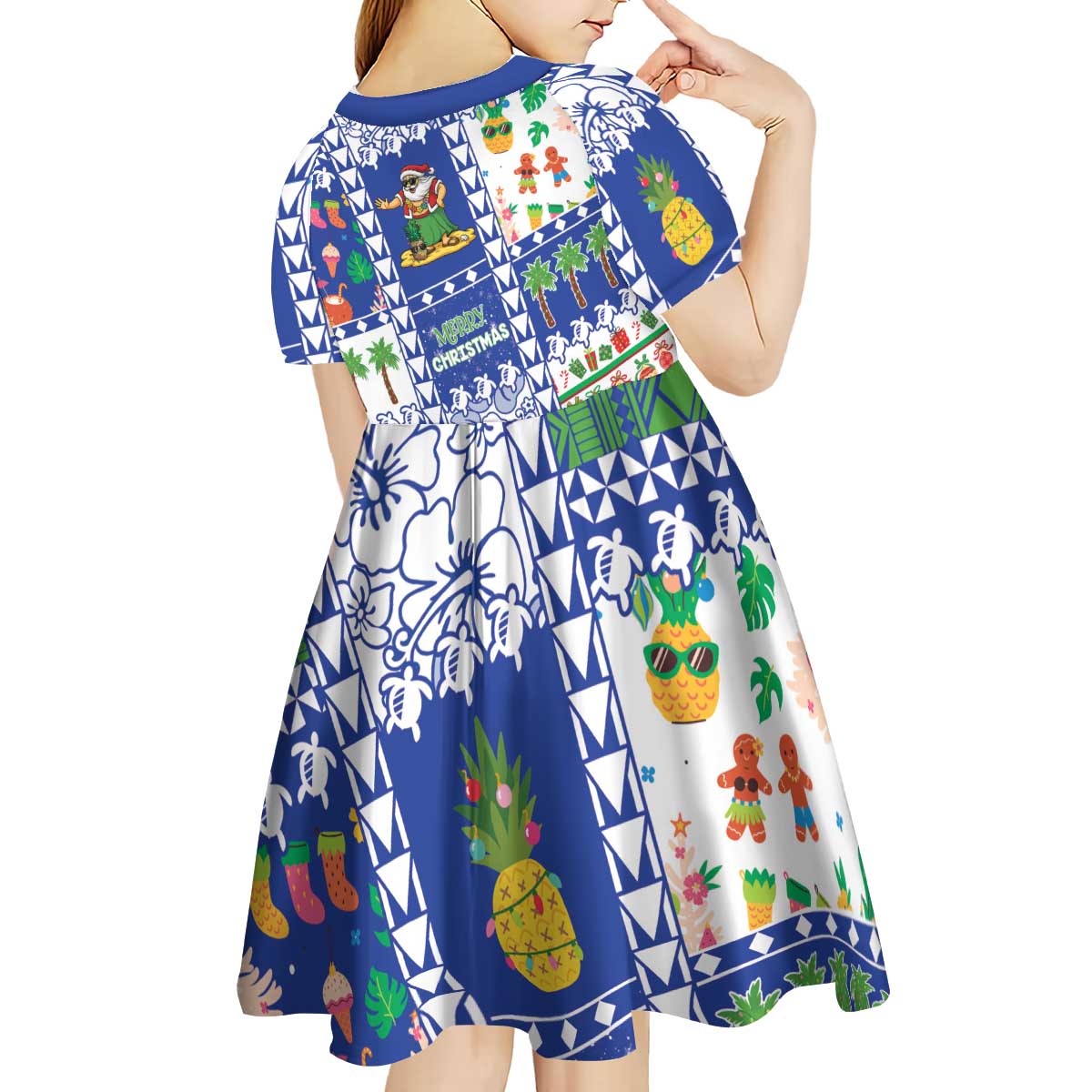 Northern Mariana Islands Christmas Kid Short Sleeve Dress Festive Beach Vibes - Polynesian Pride