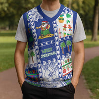 Northern Mariana Islands Christmas Knitted V-Neck Vest Festive Beach Vibes - Polynesian Pride