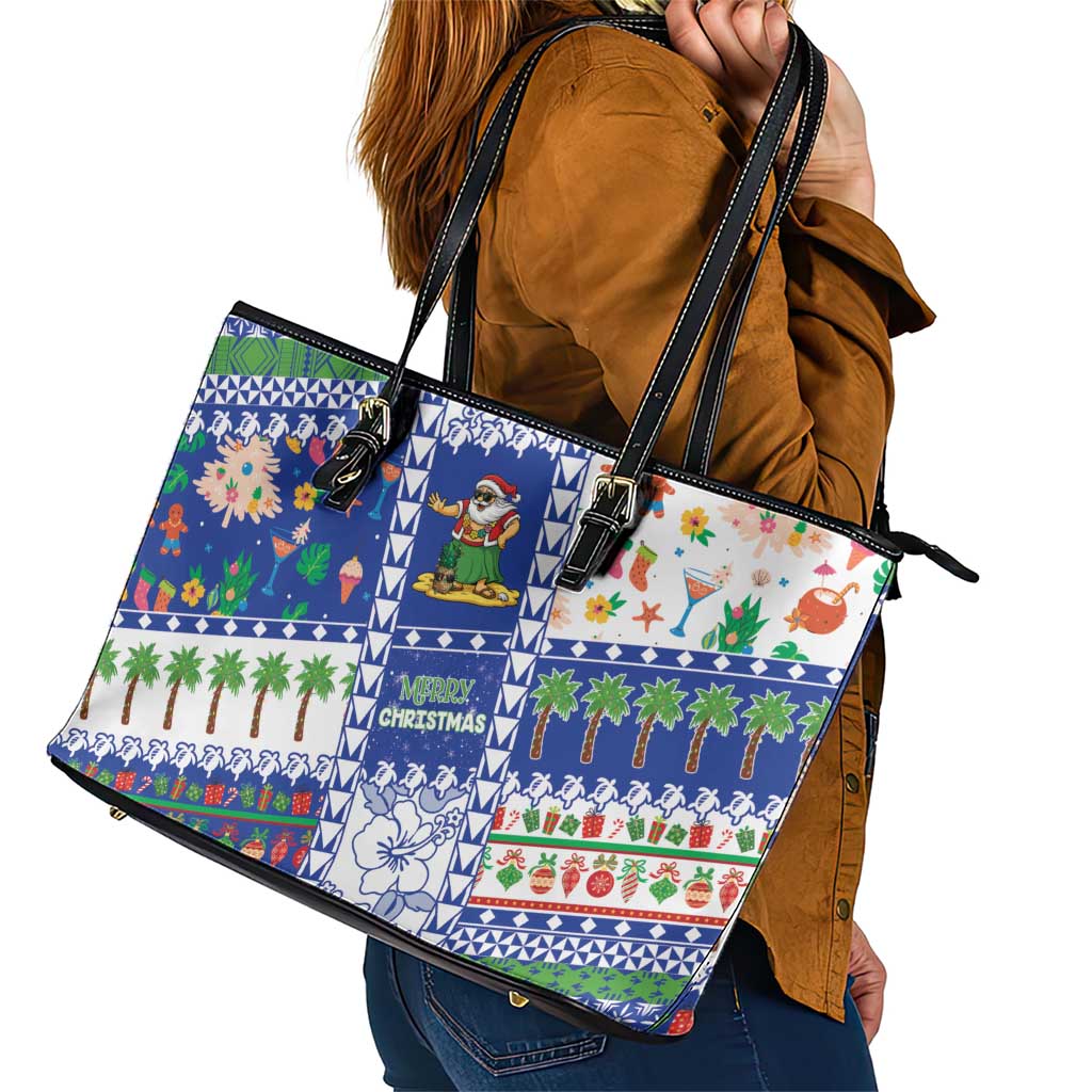 Northern Mariana Islands Christmas Leather Tote Bag Festive Beach Vibes - Polynesian Pride