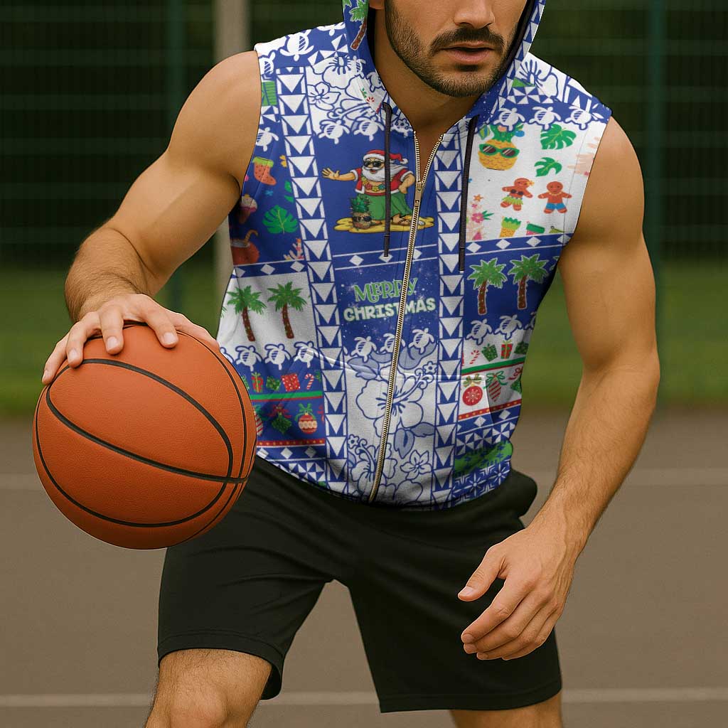 Northern Mariana Islands Christmas Sleeveless Zip Hoodie Festive Beach Vibes - Polynesian Pride