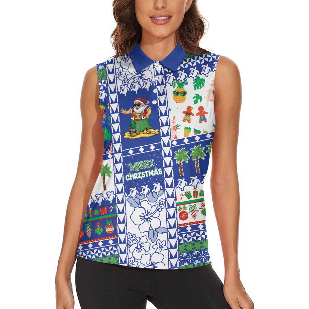 Northern Mariana Islands Christmas Women Sleeveless Polo Shirt Festive Beach Vibes - Polynesian Pride