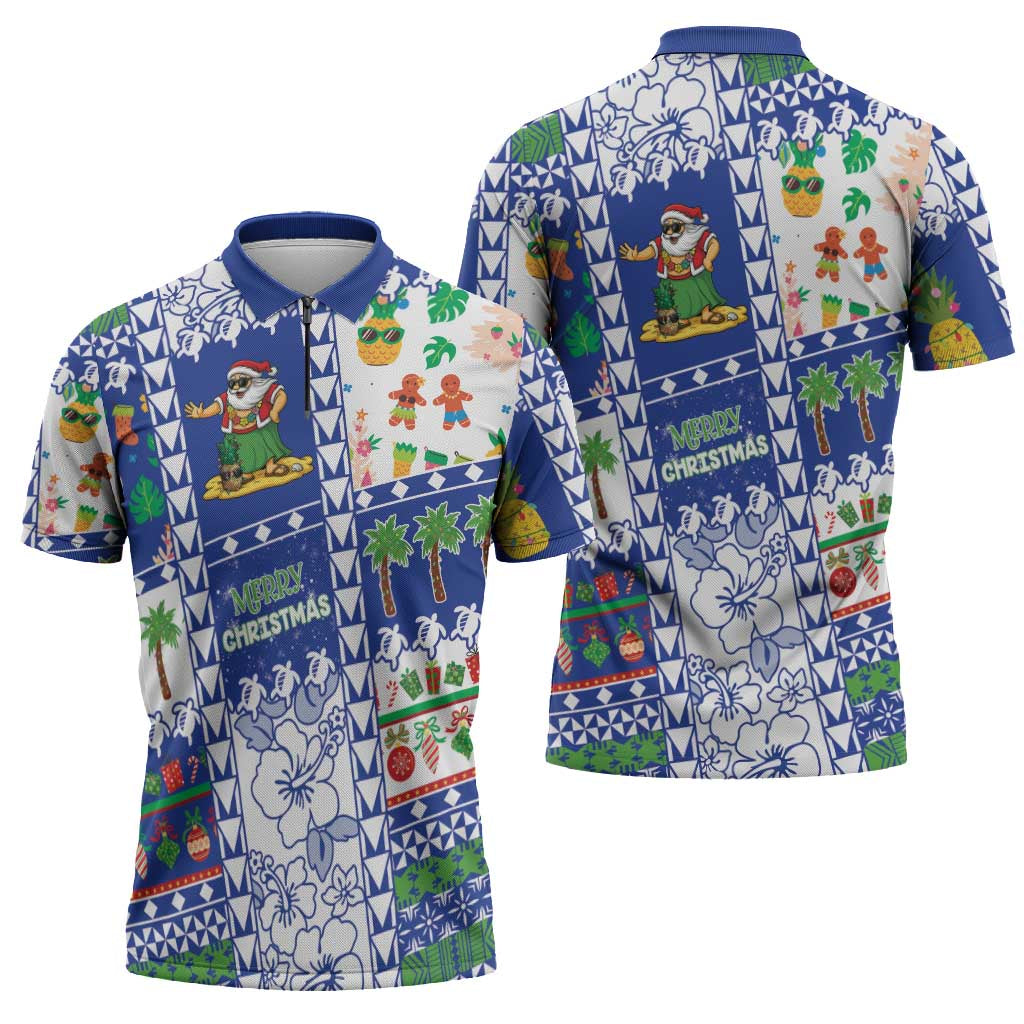 Northern Mariana Islands Christmas Zipper Polo Shirt Festive Beach Vibes - Polynesian Pride