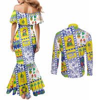 New Caledonia Christmas Couples Matching Mermaid Dress and Long Sleeve Button Shirt Festive Beach Vibes - Polynesian Pride