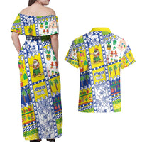 New Caledonia Christmas Couples Matching Off Shoulder Maxi Dress and Hawaiian Shirt Festive Beach Vibes - Polynesian Pride