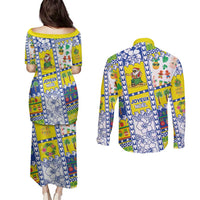 New Caledonia Christmas Couples Matching Puletasi and Long Sleeve Button Shirt Festive Beach Vibes - Polynesian Pride