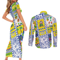 New Caledonia Christmas Couples Matching Short Sleeve Bodycon Dress and Long Sleeve Button Shirt Festive Beach Vibes - Polynesian Pride