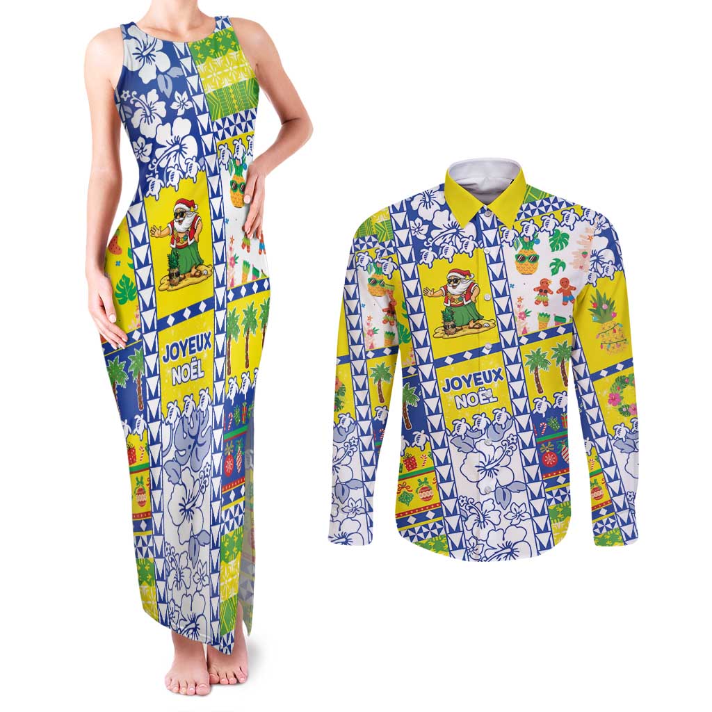 New Caledonia Christmas Couples Matching Tank Maxi Dress and Long Sleeve Button Shirt Festive Beach Vibes - Polynesian Pride
