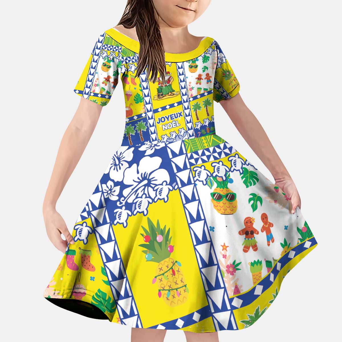 New Caledonia Christmas Kid Short Sleeve Dress Festive Beach Vibes - Polynesian Pride