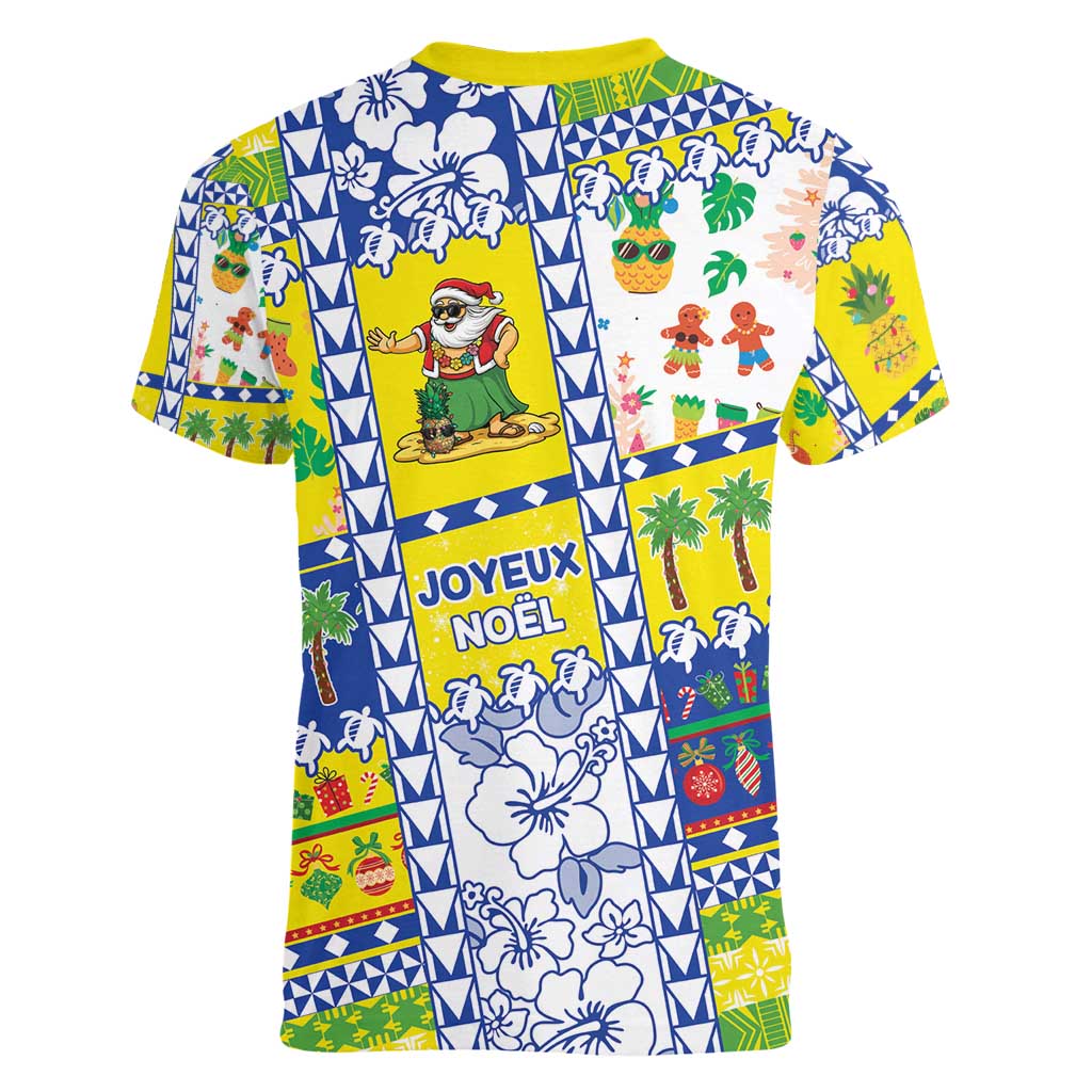 New Caledonia Christmas Women V-Neck T-Shirt Festive Beach Vibes - Polynesian Pride