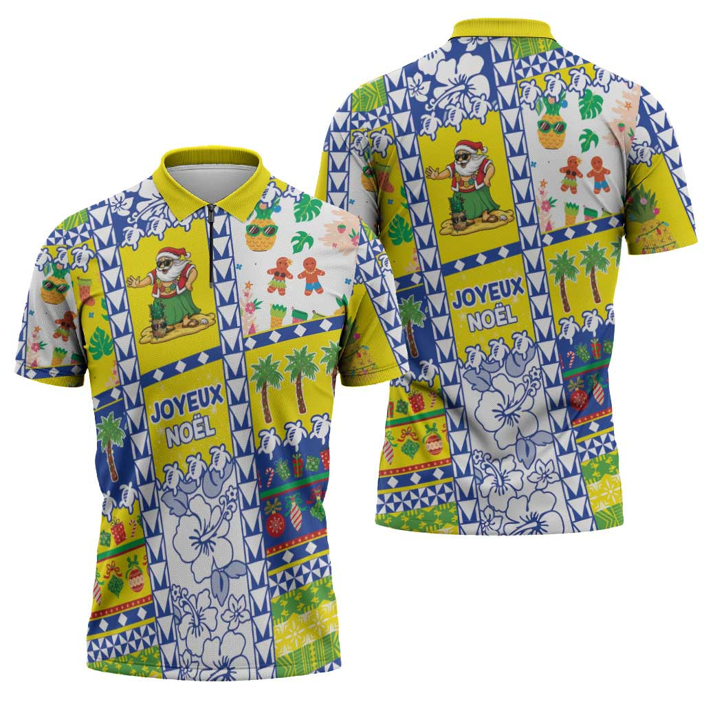 New Caledonia Christmas Zipper Polo Shirt Festive Beach Vibes - Polynesian Pride