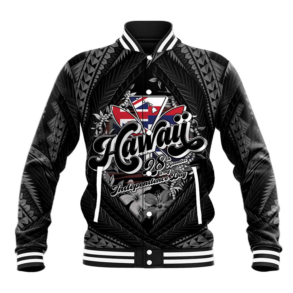 Hawaii November 28th Baseball Jacket Kanaka Maoli Tribal Pattern LT05 Unisex Black - Polynesian Pride