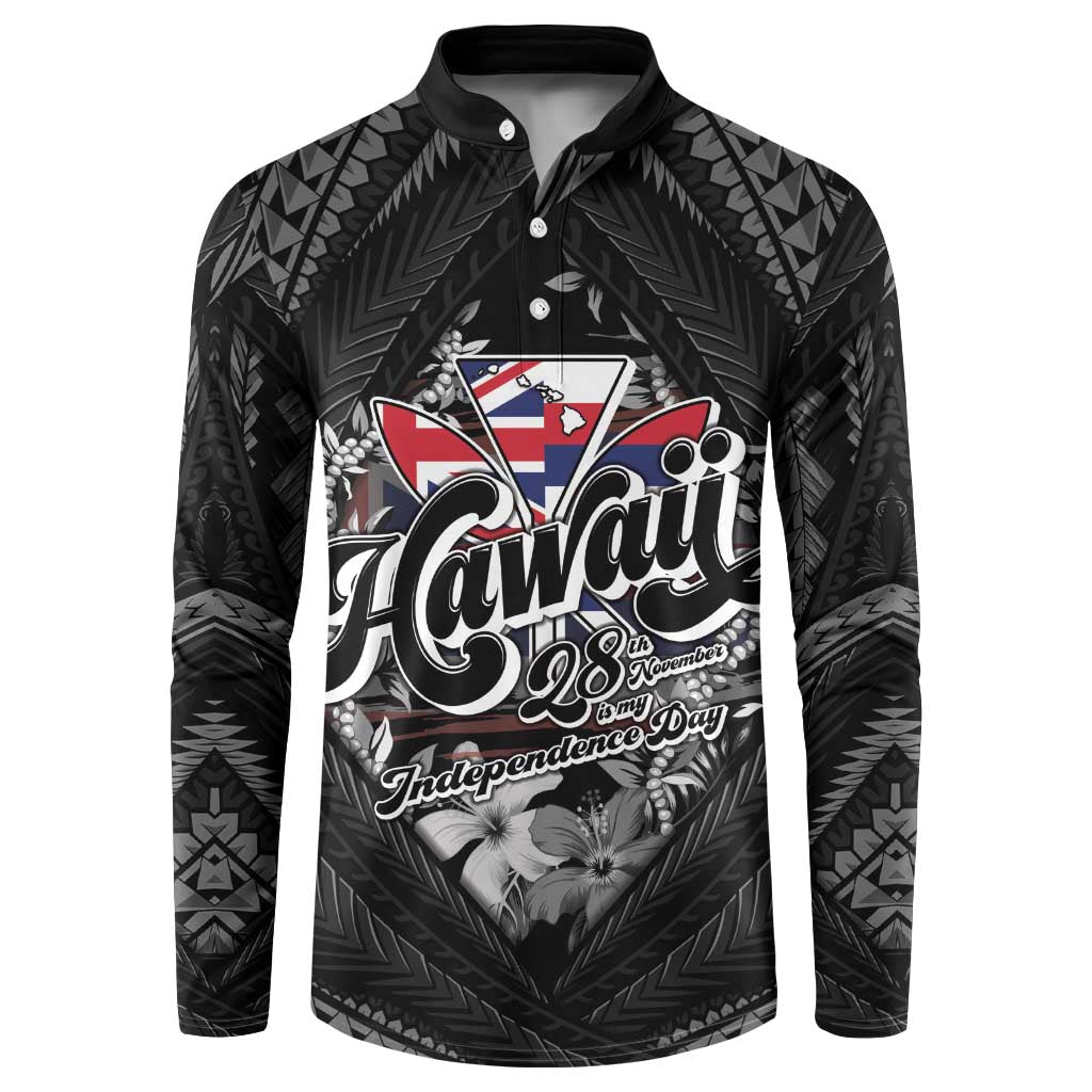 Hawaii November 28th Button Sweatshirt Kanaka Maoli Tribal Pattern LT05 Black - Polynesian Pride
