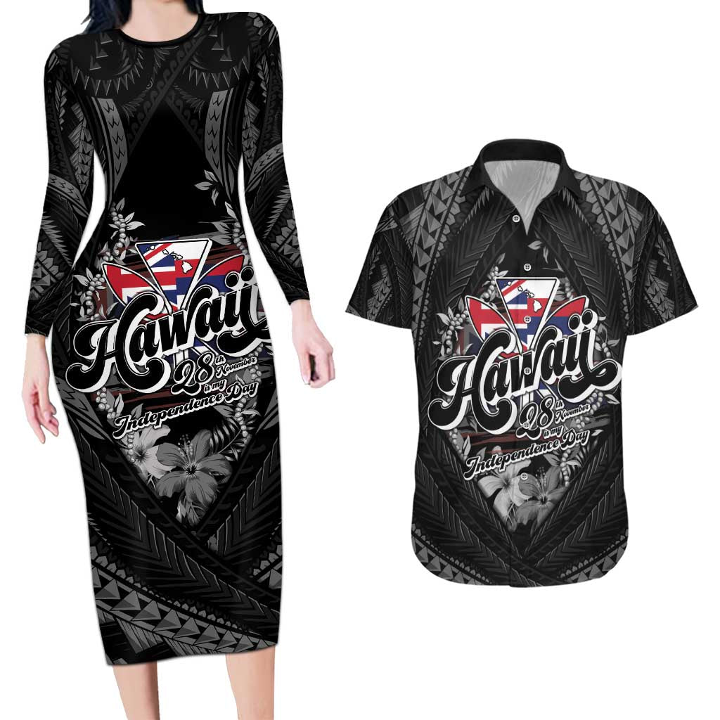 Hawaii November 28th Couples Matching Long Sleeve Bodycon Dress and Hawaiian Shirt Kanaka Maoli Tribal Pattern - Polynesian Pride