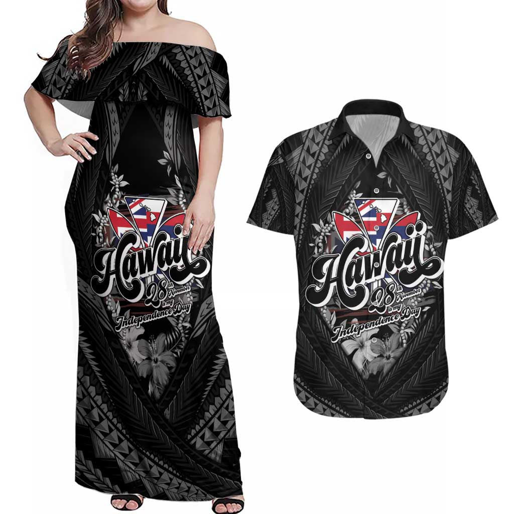 Hawaii November 28th Couples Matching Off Shoulder Maxi Dress and Hawaiian Shirt Kanaka Maoli Tribal Pattern - Polynesian Pride