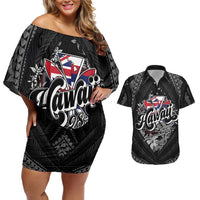 Hawaii November 28th Couples Matching Off Shoulder Short Dress and Hawaiian Shirt Kanaka Maoli Tribal Pattern - Polynesian Pride