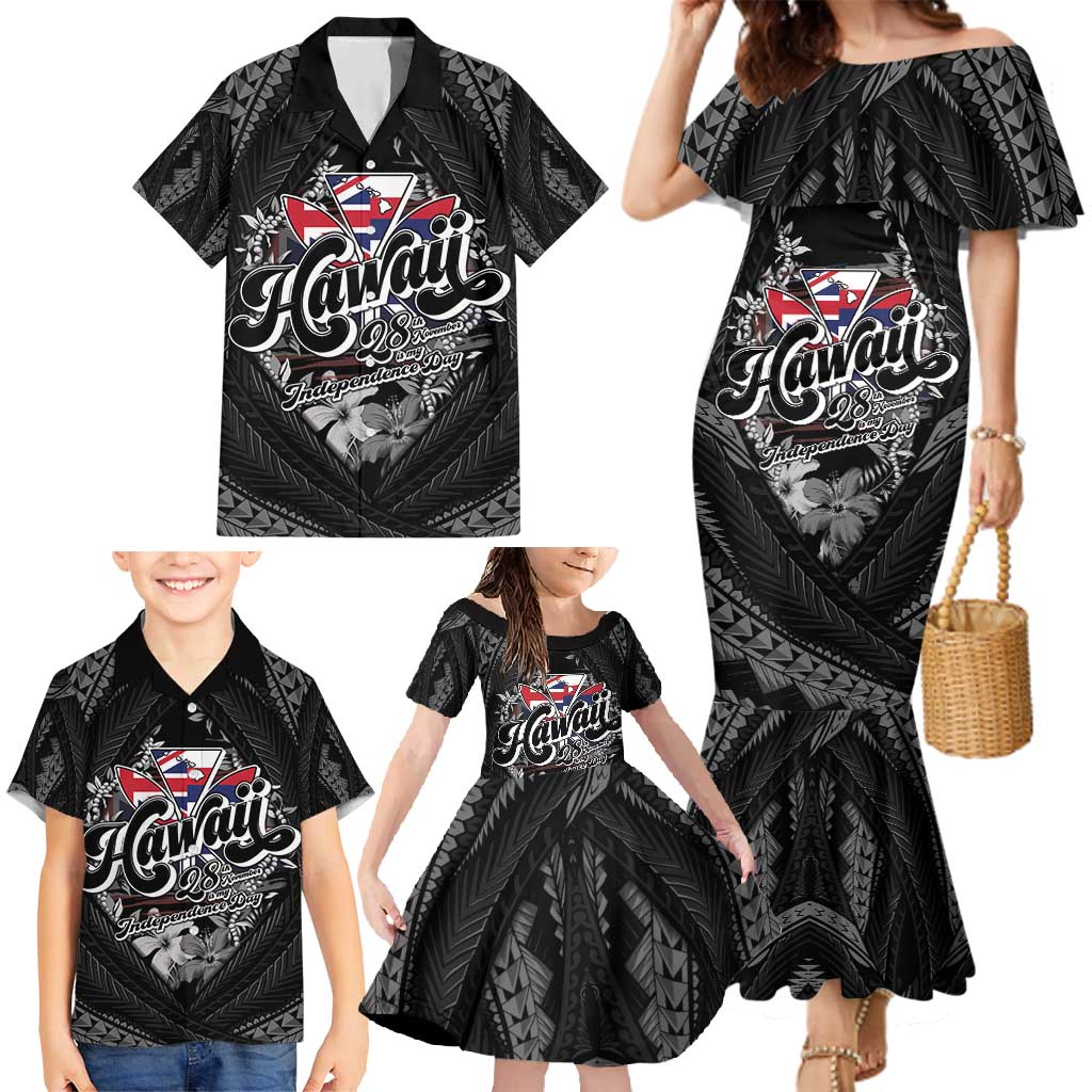Hawaii November 28th Family Matching Mermaid Dress and Hawaiian Shirt Kanaka Maoli Tribal Pattern - Polynesian Pride