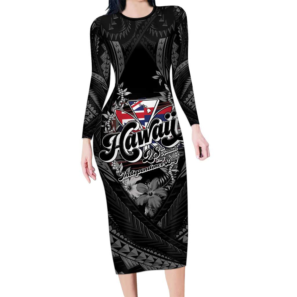 Hawaii November 28th Long Sleeve Bodycon Dress Kanaka Maoli Tribal Pattern - Polynesian Pride