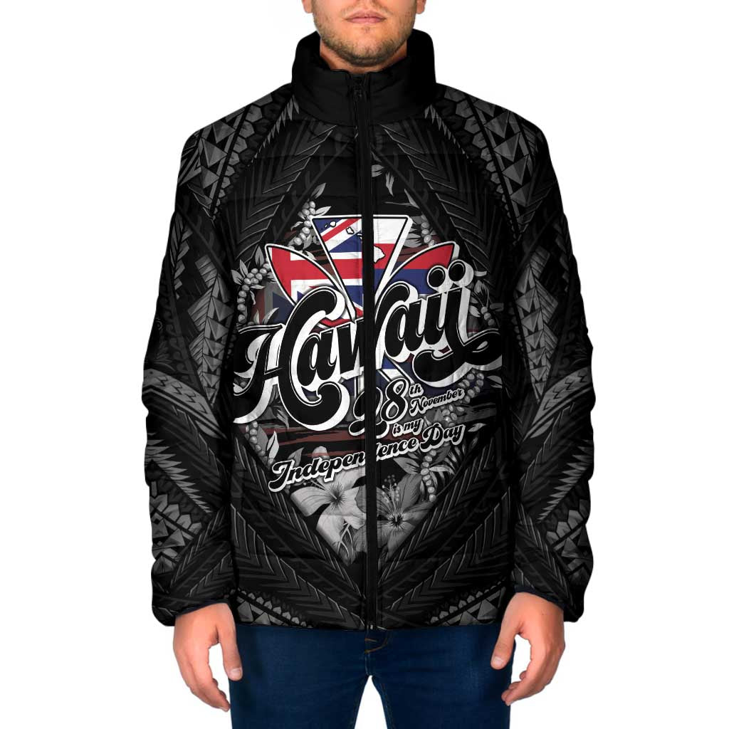 Hawaii November 28th Padded Jacket Kanaka Maoli Tribal Pattern LT05 Men Black - Polynesian Pride