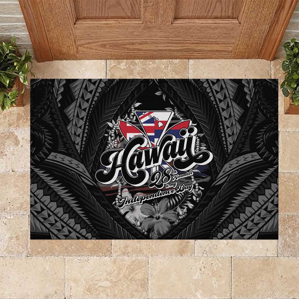 Hawaii November 28th Rubber Doormat Kanaka Maoli Tribal Pattern LT05 Black - Polynesian Pride