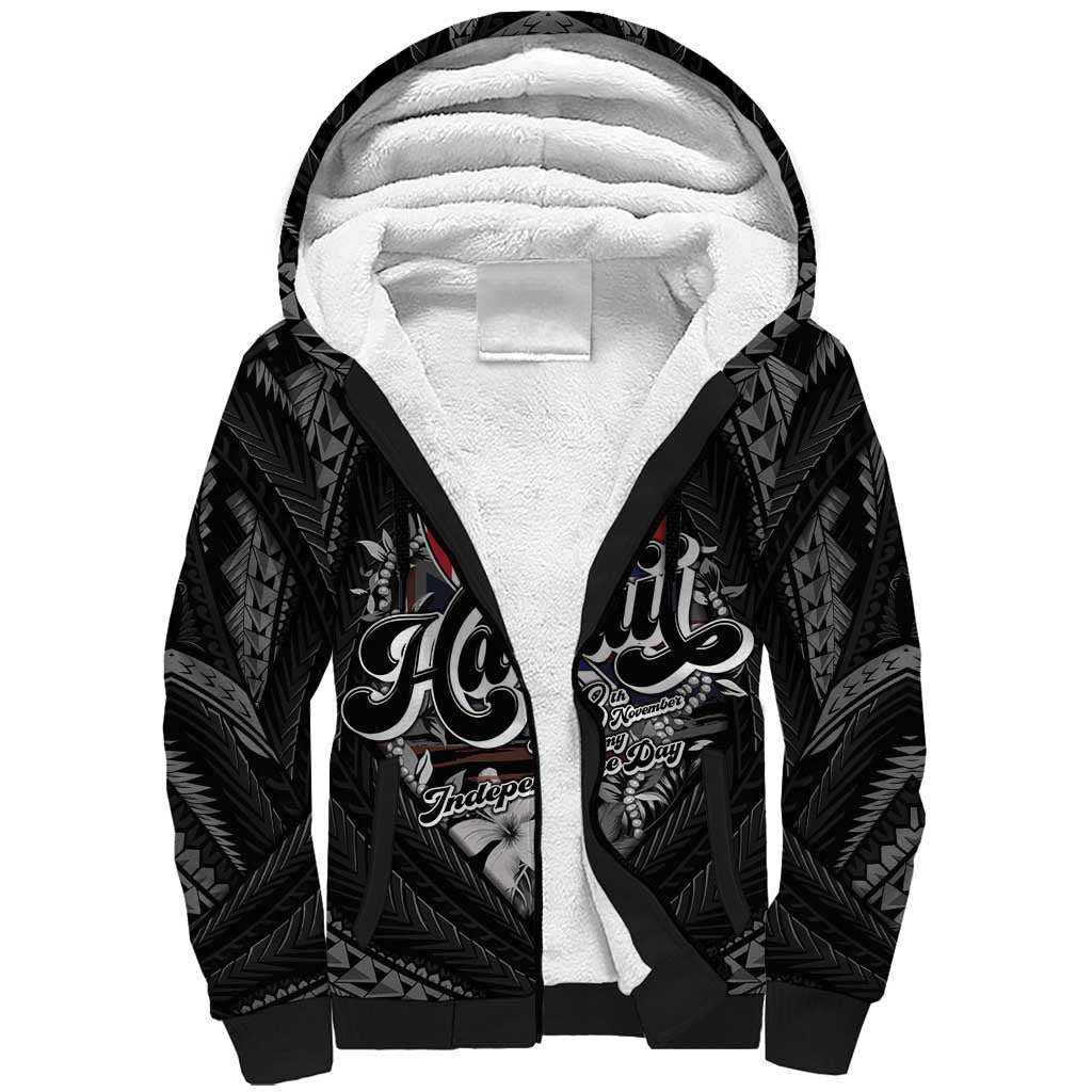Hawaii November 28th Sherpa Hoodie Kanaka Maoli Tribal Pattern LT05 Unisex Black - Polynesian Pride