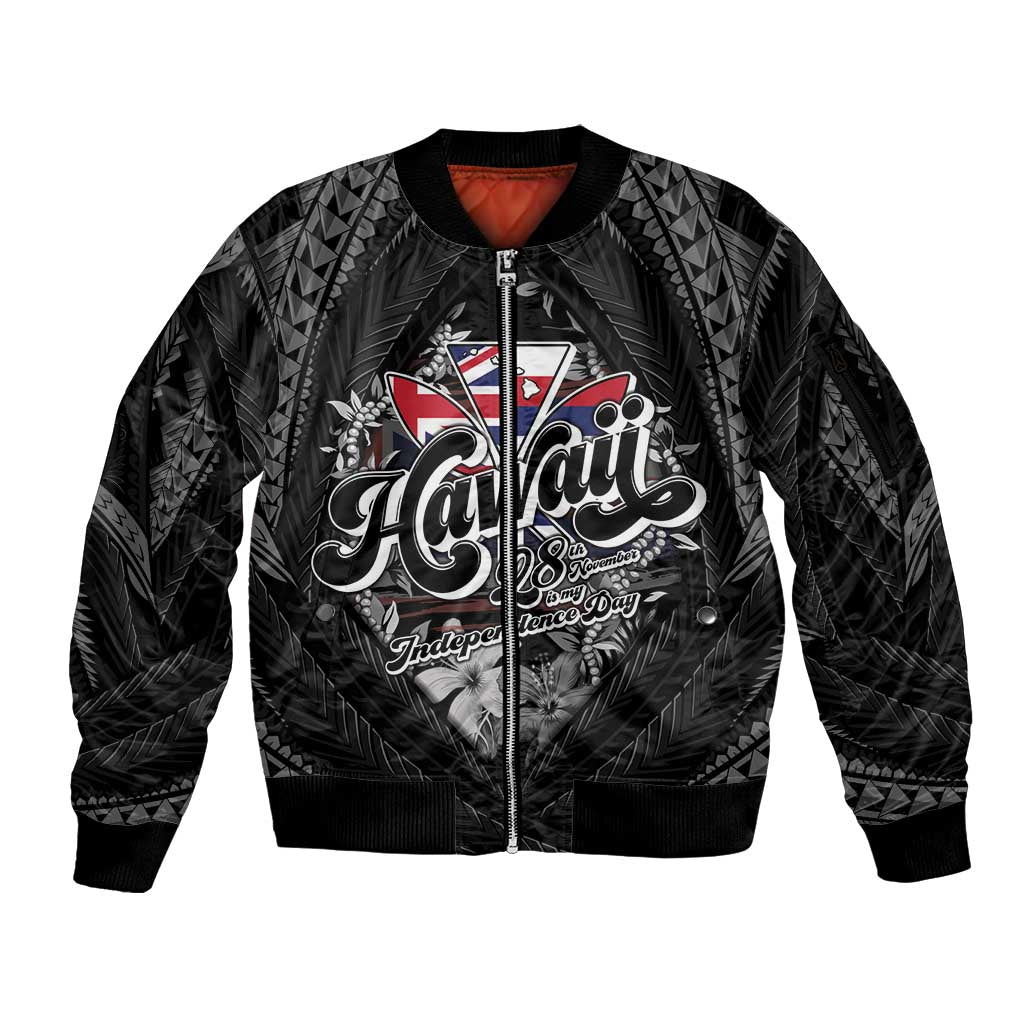 Hawaii November 28th Sleeve Zip Bomber Jacket Kanaka Maoli Tribal Pattern LT05 Unisex Black - Polynesian Pride