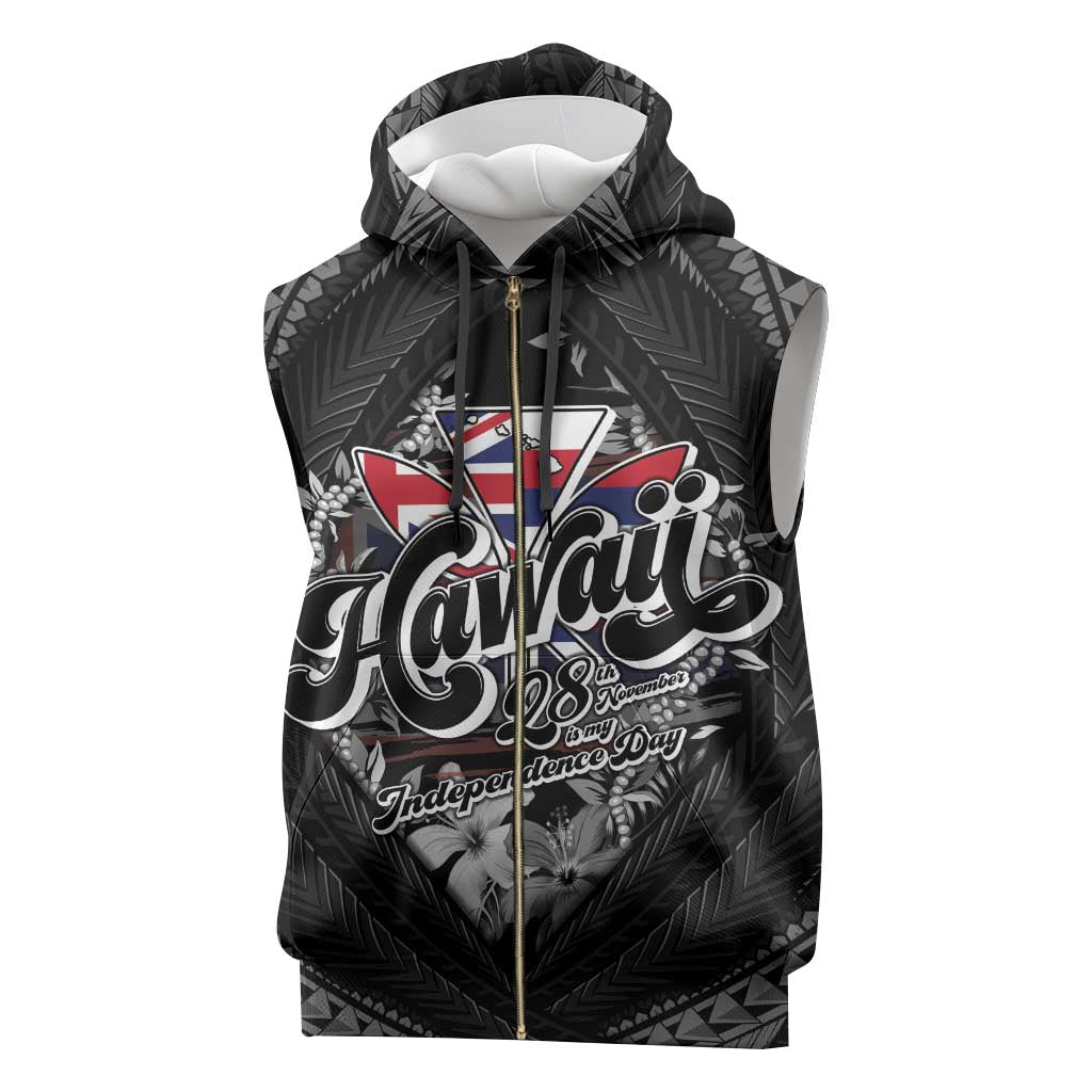 Hawaii November 28th Sleeveless Zip Hoodie Kanaka Maoli Tribal Pattern - Polynesian Pride