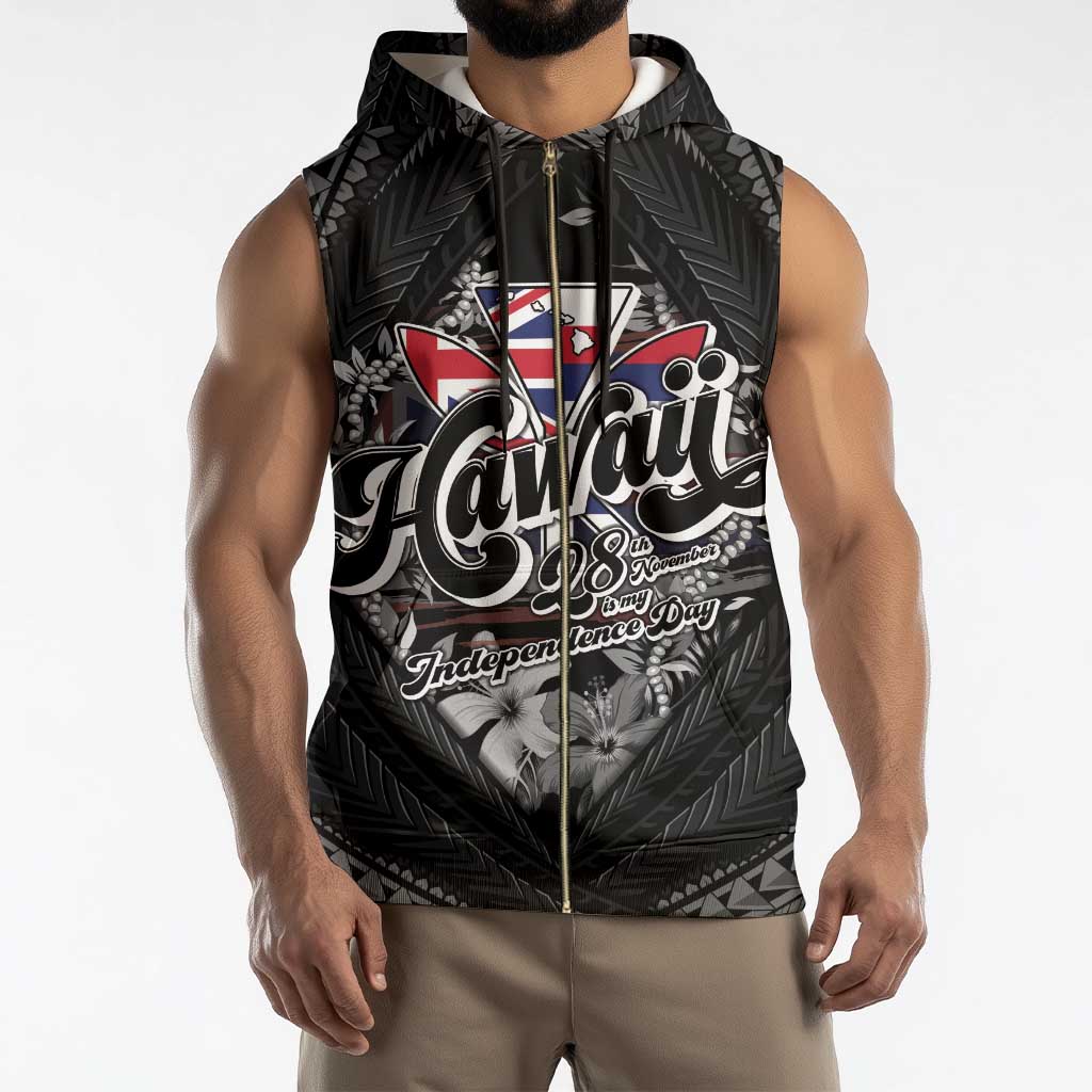 Hawaii November 28th Sleeveless Zip Hoodie Kanaka Maoli Tribal Pattern - Polynesian Pride