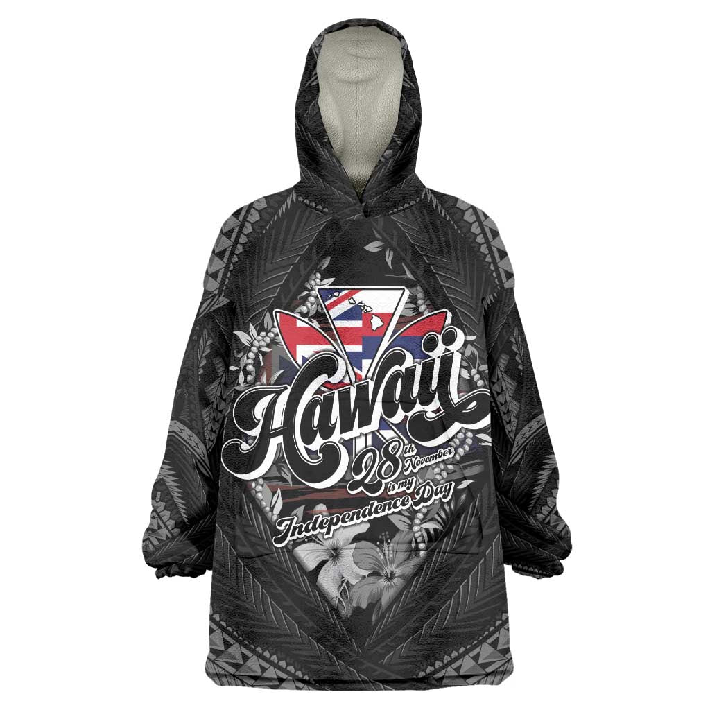 Hawaii November 28th Wearable Blanket Hoodie Kanaka Maoli Tribal Pattern LT05 One Size Black - Polynesian Pride