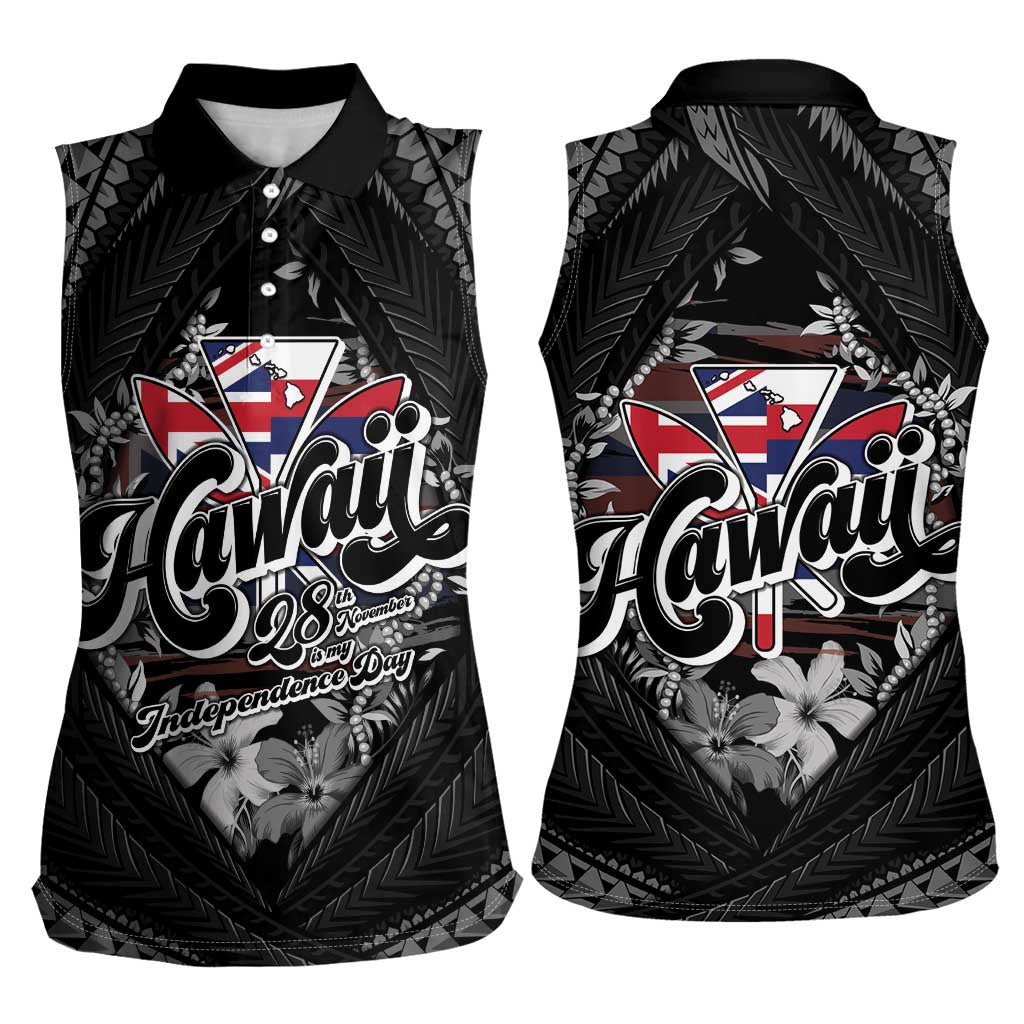 Hawaii November 28th Women Sleeveless Polo Shirt Kanaka Maoli Tribal Pattern - Polynesian Pride