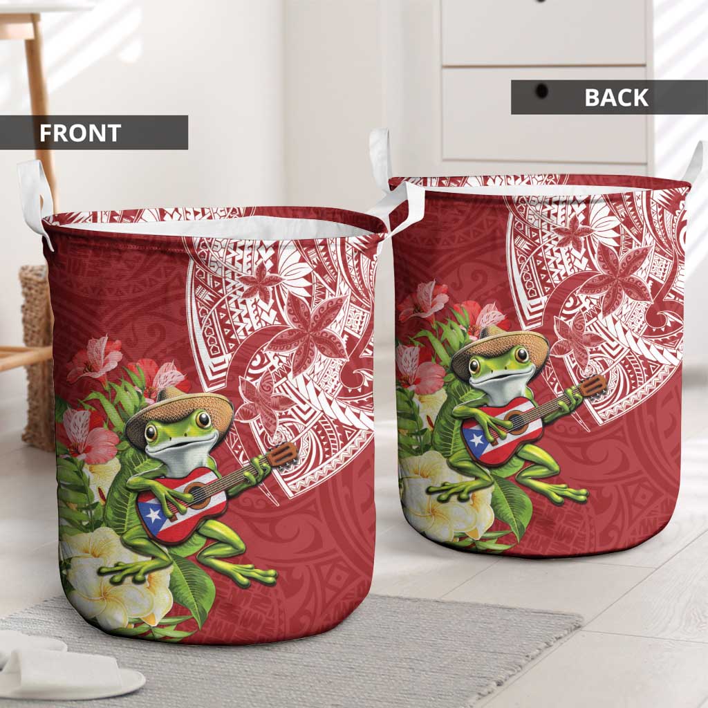Puerto Rico Coqui Frog Laundry Basket Tropical Flowers Polynesian Style - Polynesian Pride
