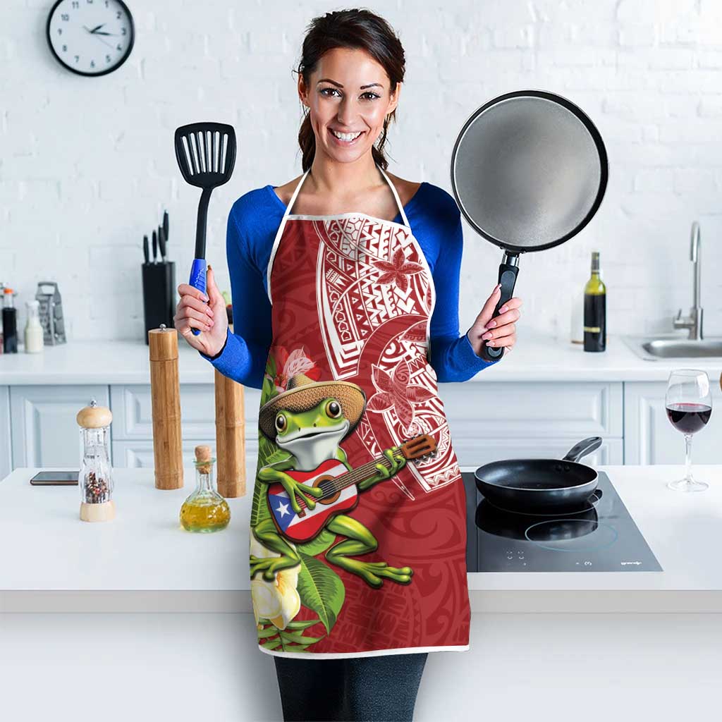 Puerto Rico Coqui Frog Apron Tropical Flowers Polynesian Style - Polynesian Pride