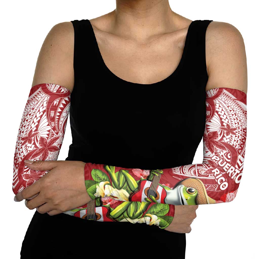 Puerto Rico Coqui Frog Arm Sleeves Tropical Flowers Polynesian Style - Polynesian Pride