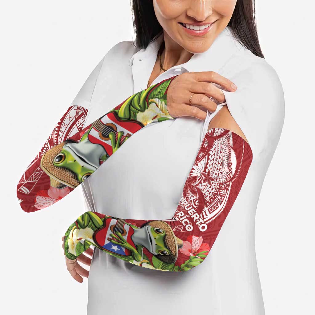 Puerto Rico Coqui Frog Arm Sleeves Tropical Flowers Polynesian Style - Polynesian Pride