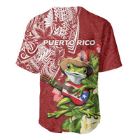 Puerto Rico Coqui Frog Baseball Jersey Tropical Flowers Polynesian Style - Polynesian Pride