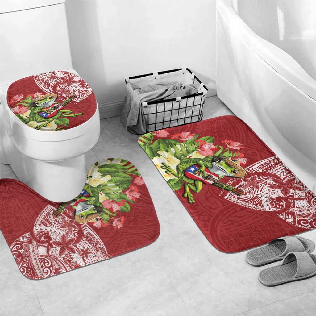 Puerto Rico Coqui Frog Bathroom Set Tropical Flowers Polynesian Style - Polynesian Pride