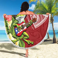 Puerto Rico Coqui Frog Beach Blanket Tropical Flowers Polynesian Style - Polynesian Pride