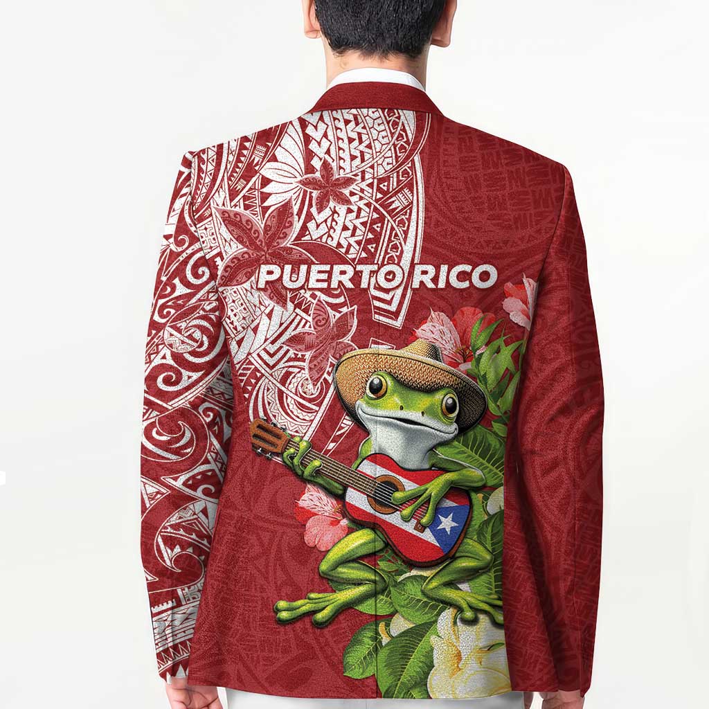 Puerto Rico Coqui Frog Blazer Tropical Flowers Polynesian Style - Polynesian Pride