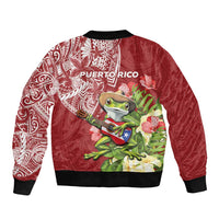 Puerto Rico Coqui Frog Bomber Jacket Tropical Flowers Polynesian Style - Polynesian Pride