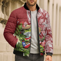 Puerto Rico Coqui Frog Bomber Puffer Jacket Tropical Flowers Polynesian Style - Polynesian Pride