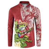 Puerto Rico Coqui Frog Button Sweatshirt Tropical Flowers Polynesian Style - Polynesian Pride
