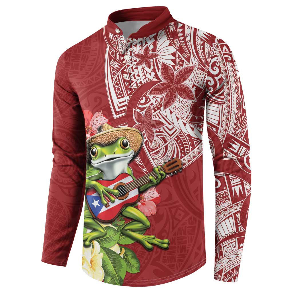 Puerto Rico Coqui Frog Button Sweatshirt Tropical Flowers Polynesian Style - Polynesian Pride