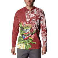 Puerto Rico Coqui Frog Button Sweatshirt Tropical Flowers Polynesian Style - Polynesian Pride