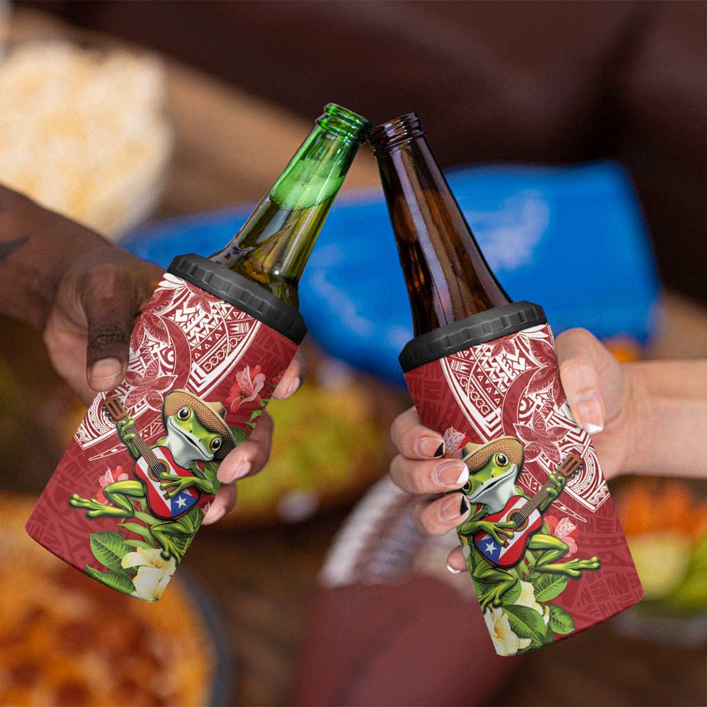 Puerto Rico Coqui Frog 4 in 1 Can Cooler Tumbler Tropical Flowers Polynesian Style - Polynesian Pride