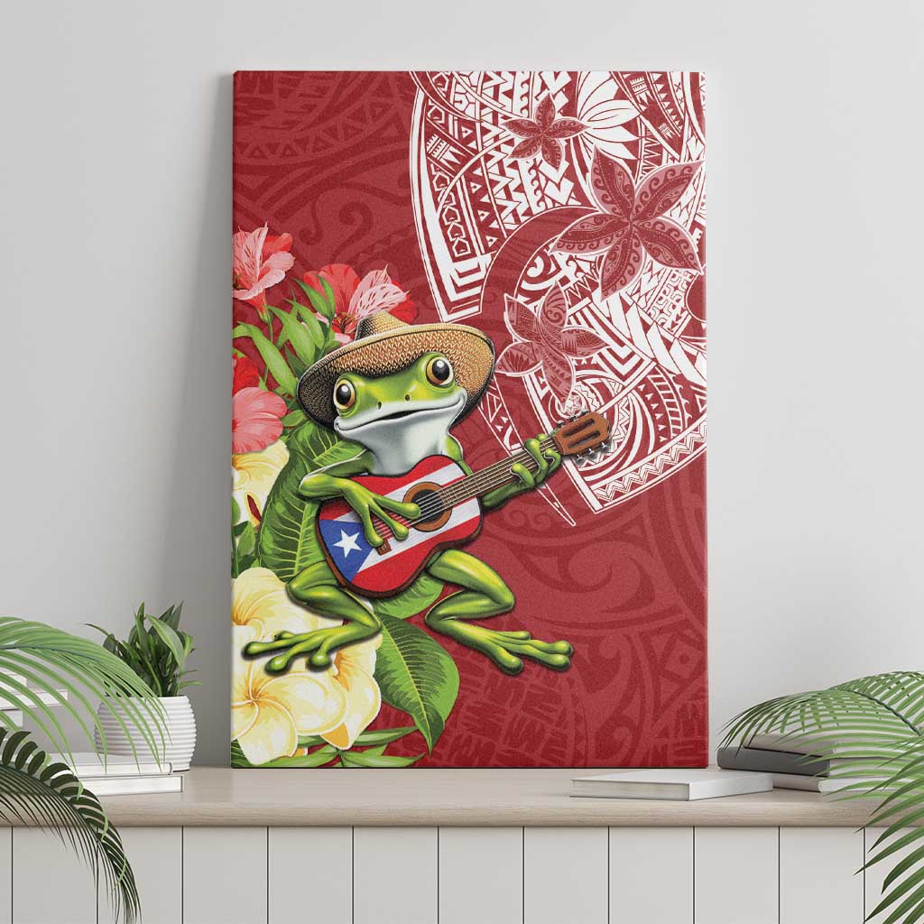 Puerto Rico Coqui Frog Canvas Wall Art Tropical Flowers Polynesian Style - Polynesian Pride