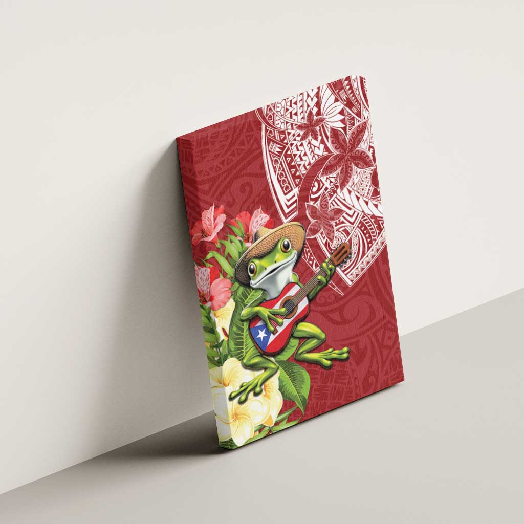 Puerto Rico Coqui Frog Canvas Wall Art Tropical Flowers Polynesian Style - Polynesian Pride