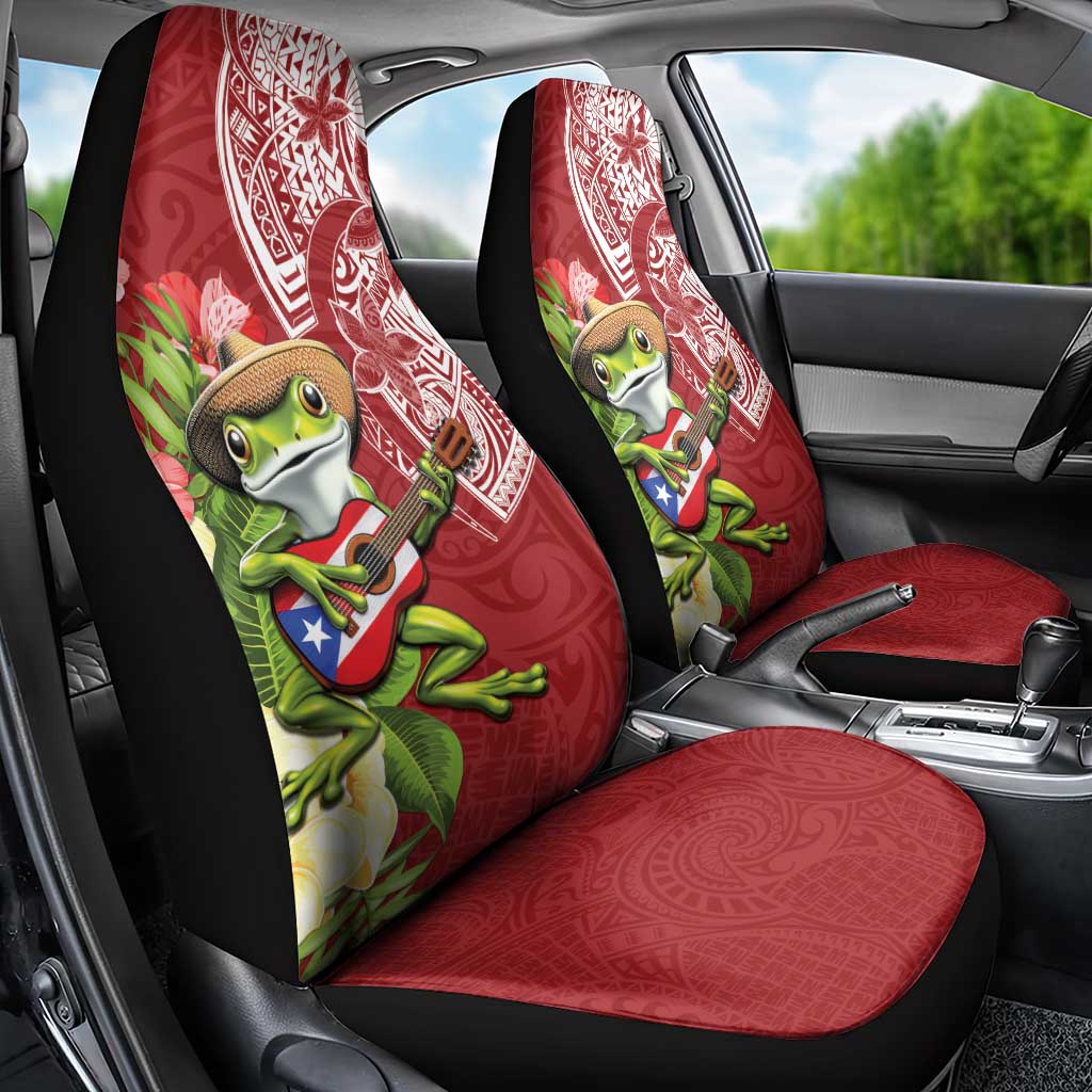 Puerto Rico Coqui Frog Car Seat Cover Tropical Flowers Polynesian Style - Polynesian Pride
