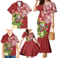 Puerto Rico Coqui Frog Family Matching Mermaid Dress and Hawaiian Shirt Tropical Flowers Polynesian Style - Polynesian Pride