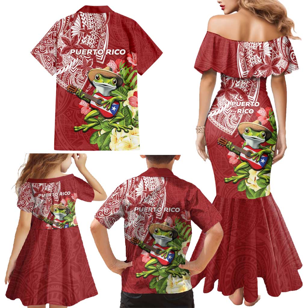 Puerto Rico Coqui Frog Family Matching Mermaid Dress and Hawaiian Shirt Tropical Flowers Polynesian Style - Polynesian Pride