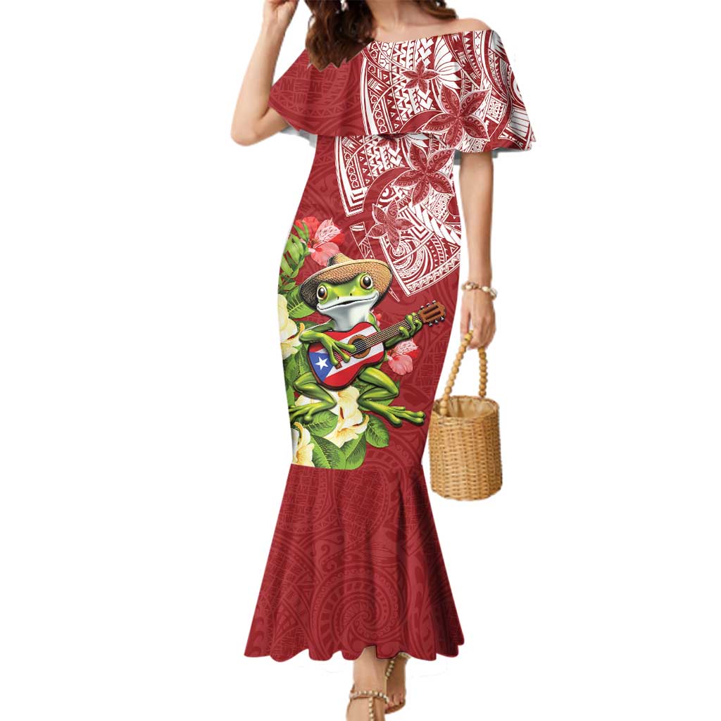Puerto Rico Coqui Frog Family Matching Mermaid Dress and Hawaiian Shirt Tropical Flowers Polynesian Style - Polynesian Pride